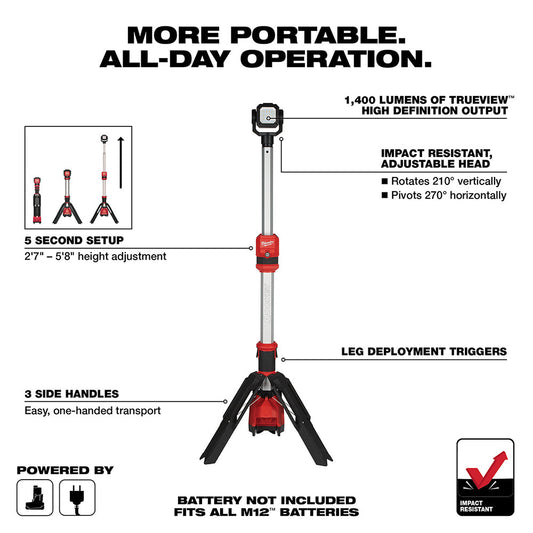 Milwaukee 2132-20 M12⢠ROCKET⢠Dual Power Tower Light