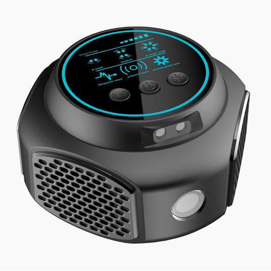 4-in-1 ultrasonic rodent repellent, 360° electronic rat repellent, repels indoor flies, cockroaches & mosquitoes.