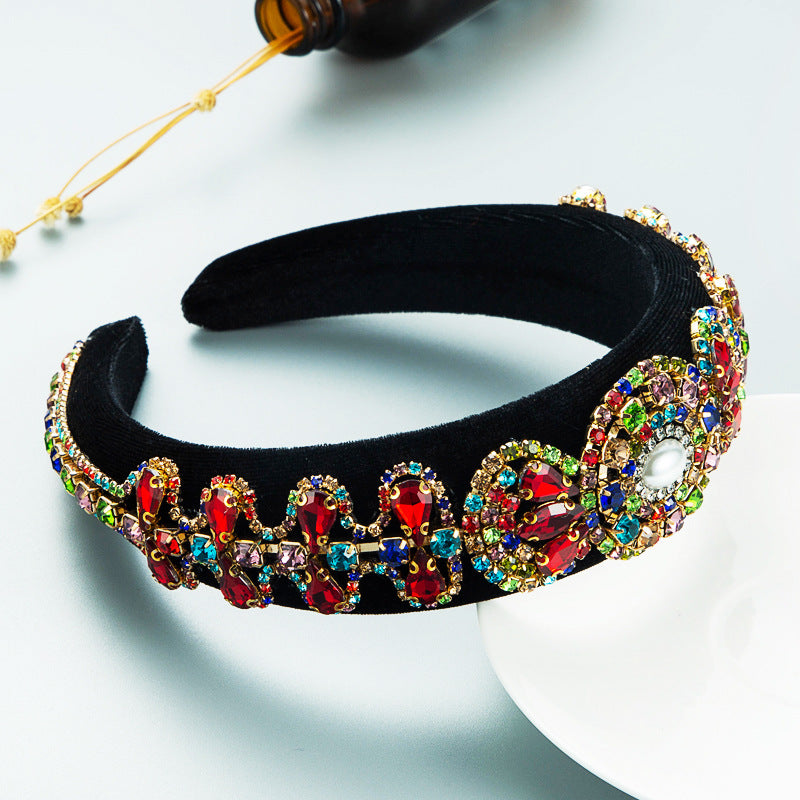 Hair Hoop Heavy Craft Retro Palace Feng Shui Drill Sponge Head Hoop Wide Side Baroque High Skull Top Hair Accessories