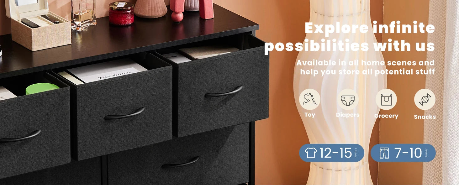 JHK Desser For Bedroom With 7 Fabric Drawers Organizer Storage Closet Chest Clothes For Living Room Display Cabinet Of Furniture - THOOBO!