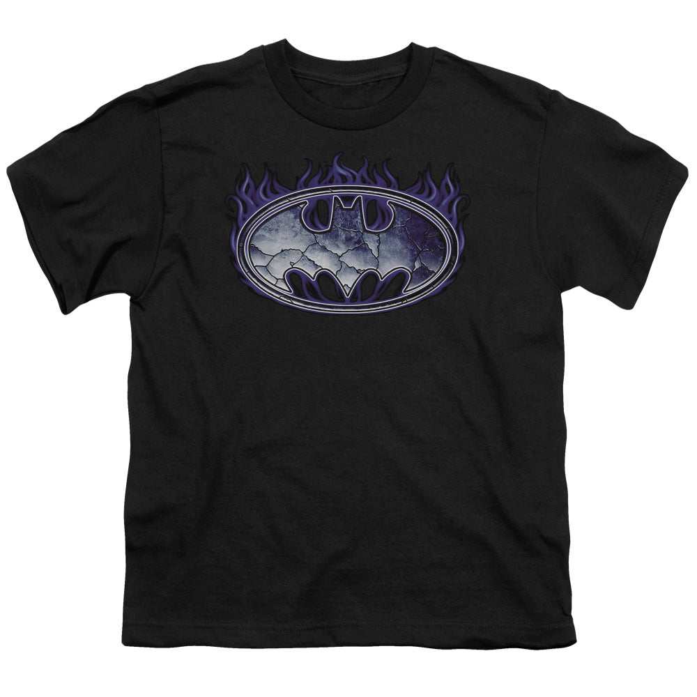 Batman Cracked Shield Kids Youth T Shirt Black Officially Licensed