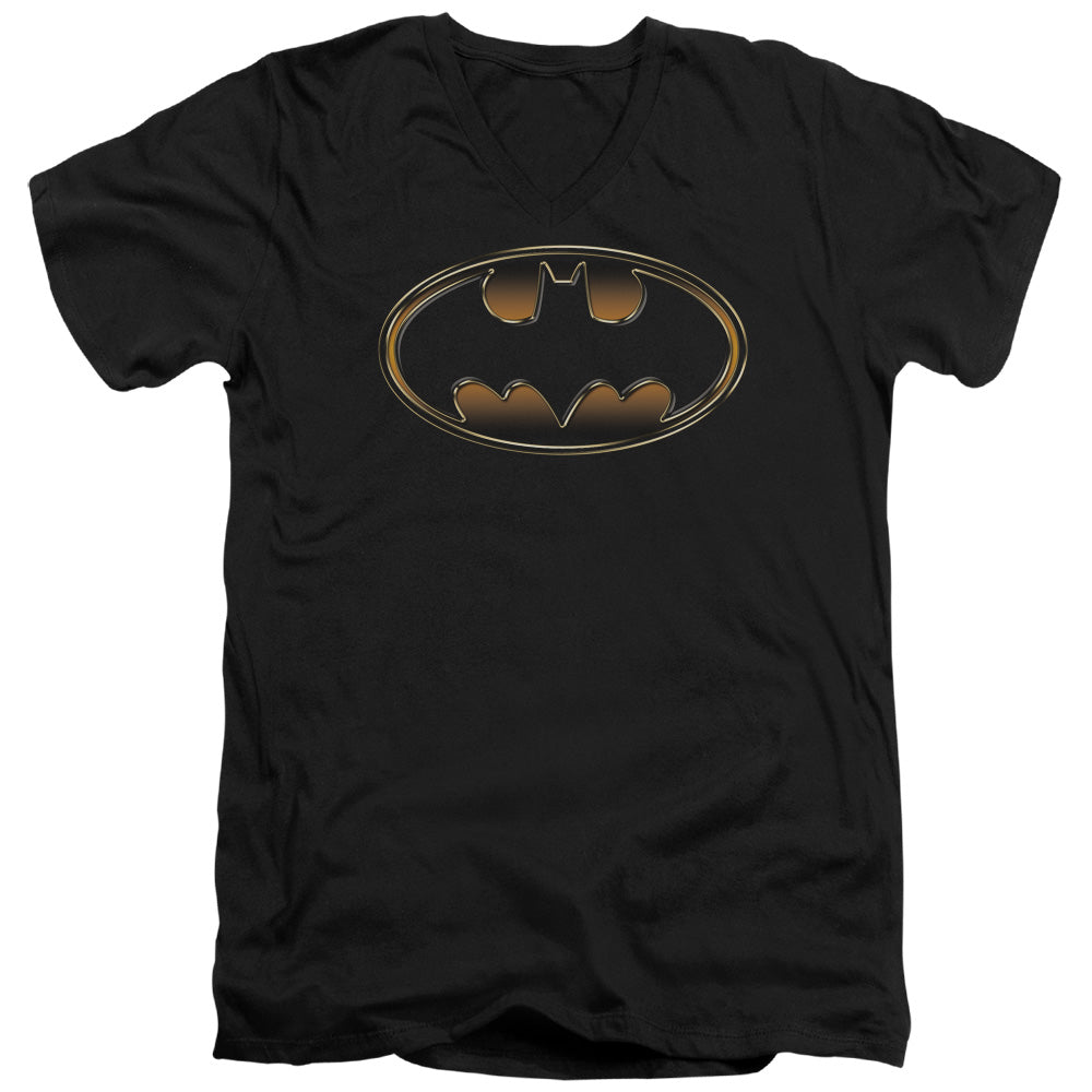Batman Black & Gold Embossed Mens Slim Fit V Neck T Shirt Black Officially Licensed