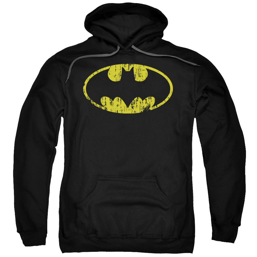 Batman Classic Logo Distressed Mens Hoodie Black Officially Licensed