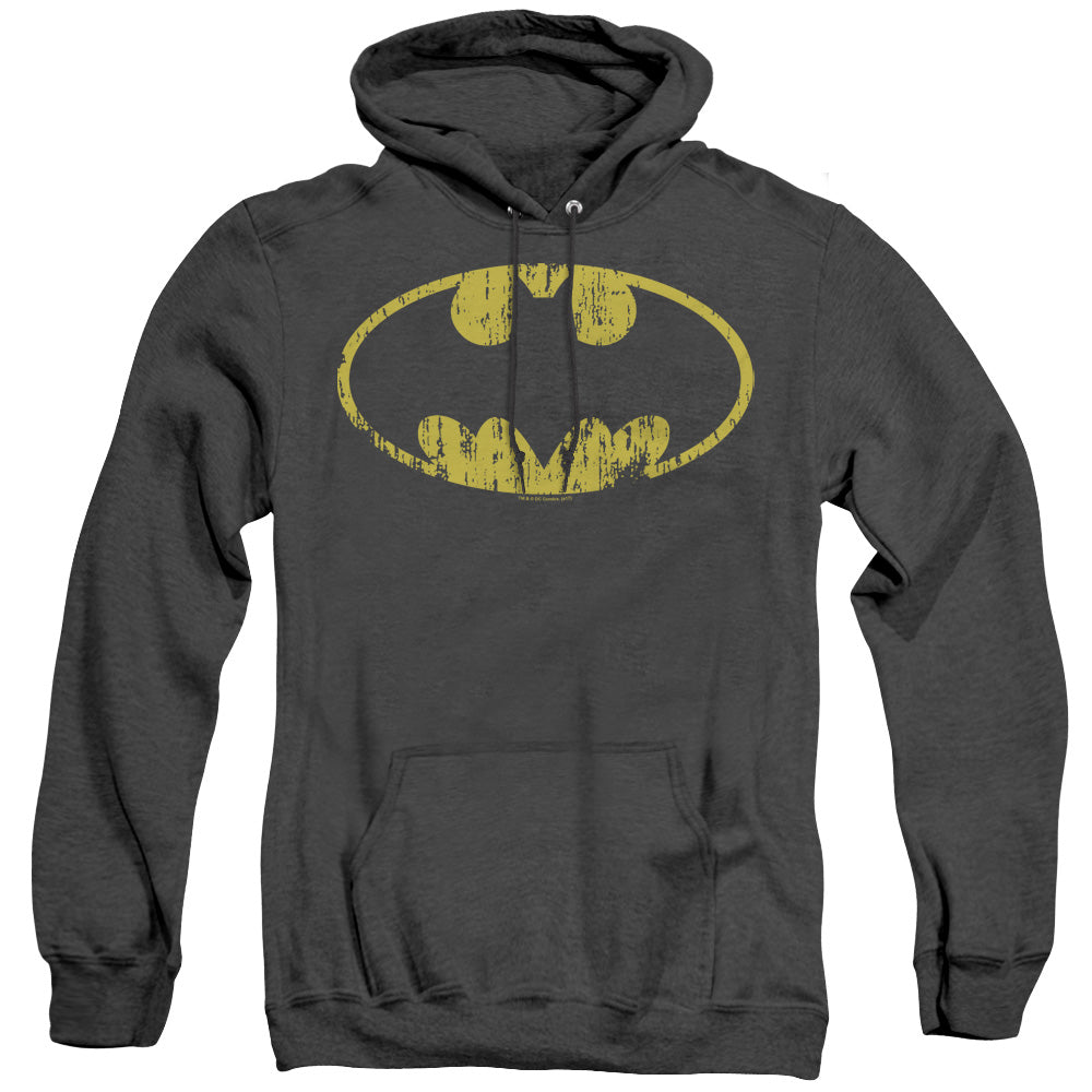 Batman Classic Logo Distressed Heather Mens Hoodie Black Officially Licensed