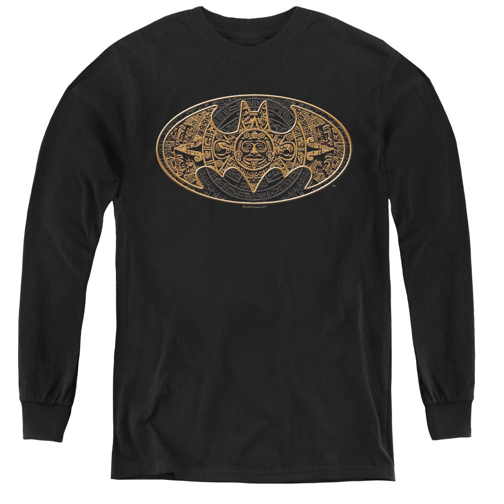 Batman Aztec Bat Logo Long Sleeve Kids Youth T Shirt Black Officially Licensed