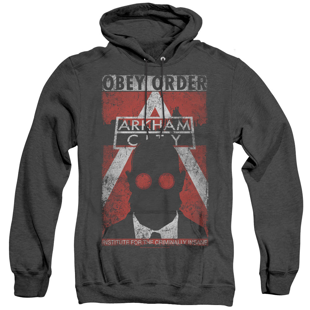 Arkham City Obey Order Poster Heather Mens Hoodie Black Officially Licensed