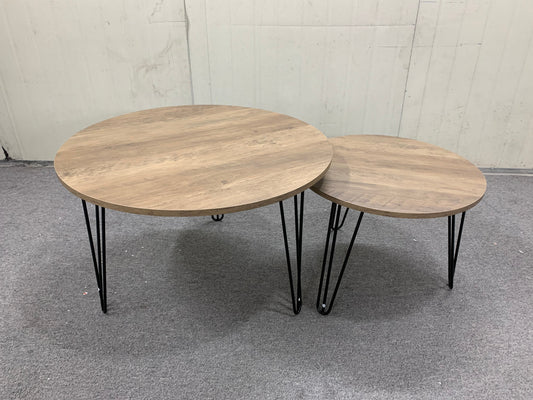27.56'' Round Nesting Coffee Table Set of 2, Circular Nesting End Table Set Sturdy Metal Base for Living Room, bedroom, Brown