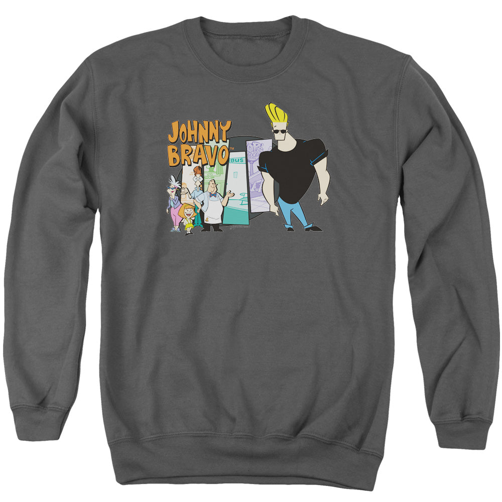 Johnny Bravo Johnny & Friends Mens Crewneck Sweatshirt Charcoal Officially Licensed