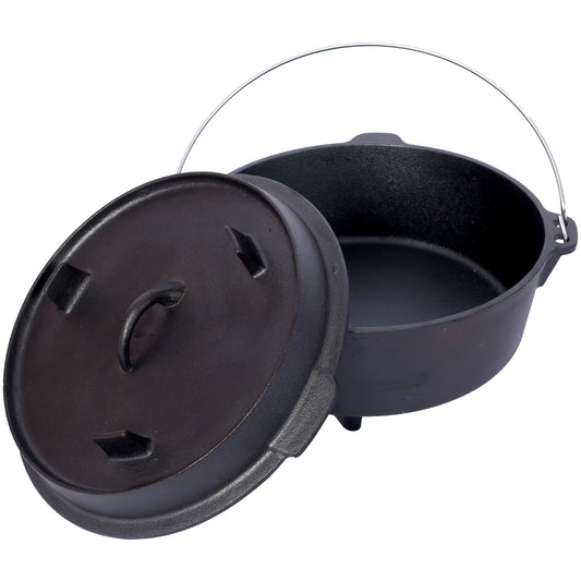 ast iron Dutch oven with lid, outdoor camping deep pot, used for camping, cooking, barbecue and leg rest, 12 Quart