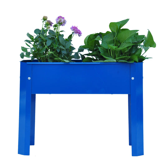 Elevated garden bed metal elevated outdoor flowerpot box suitable for backyard and terrace large flowerpot flower(Blue*2)