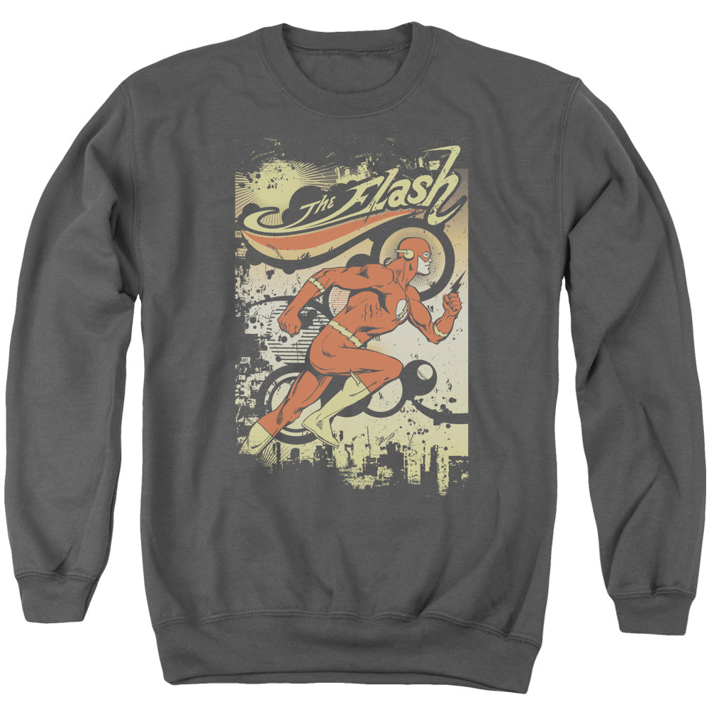 DC Comics Flash Just Passing Through Mens Crewneck Sweatshirt Charcoal Officially Licensed