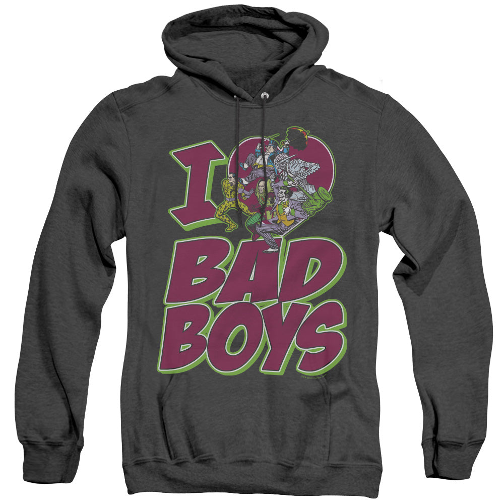 DC Comics I Heart Bad Boys Heather Mens Hoodie Black Officially Licensed