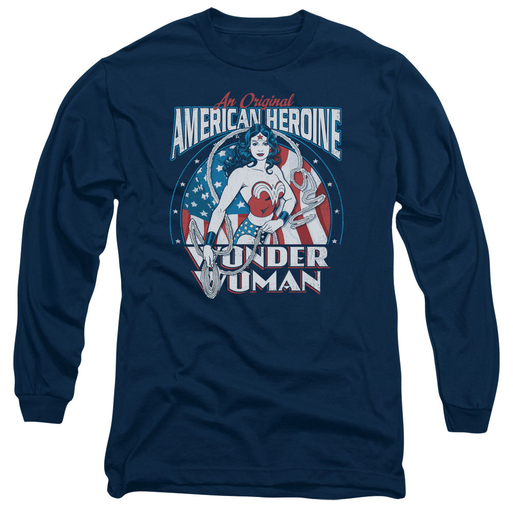 DC Comics American Heroine Mens Long Sleeve Shirt Navy Blue Officially Licensed