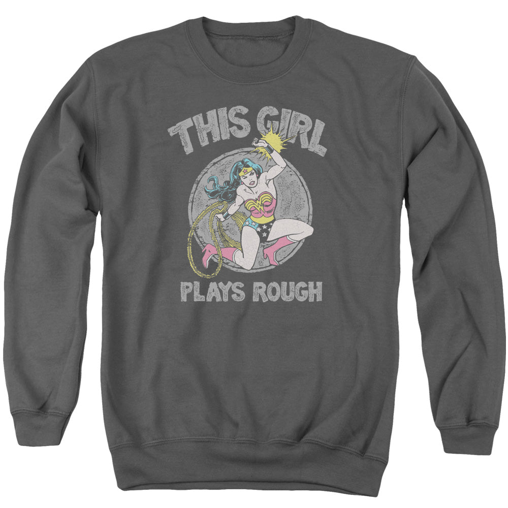 DC Comics Plays Rough Mens Crewneck Sweatshirt Charcoal Officially Licensed