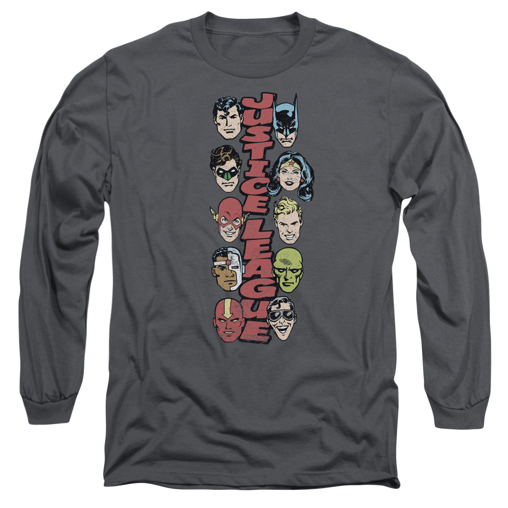 Dc Stacked Justice Mens Long Sleeve Shirt Charcoal Officially Licensed