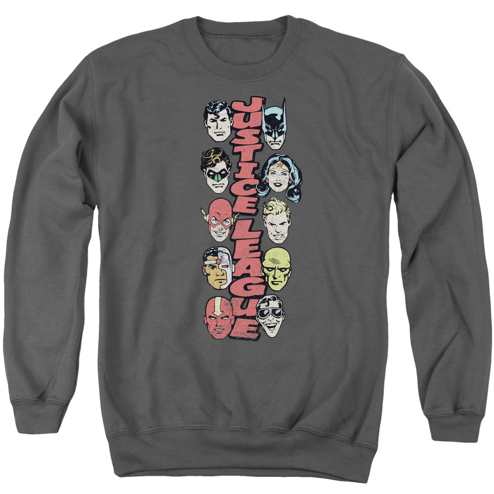 Dc Stacked Justice Mens Crewneck Sweatshirt Charcoal Officially Licensed