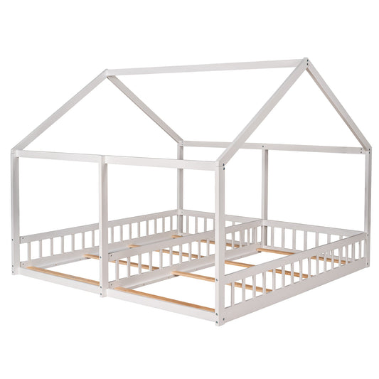 Twin Size House Platform Beds Two Shared Beds White