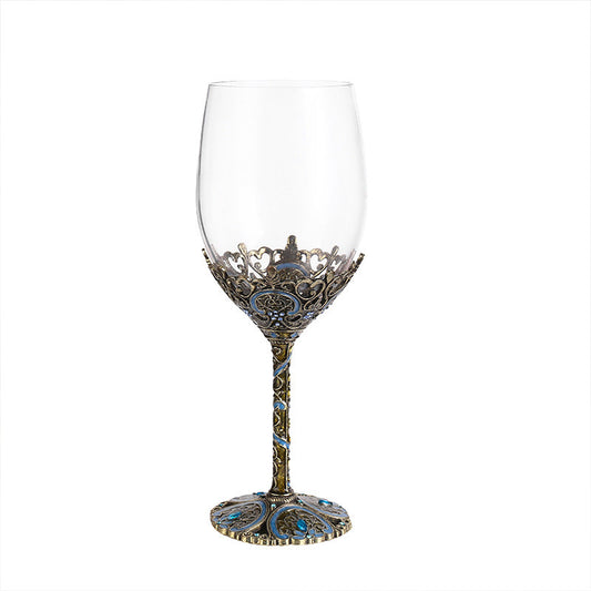 Enamel lead-free red wine cup crystal glass high footed cup decanter set