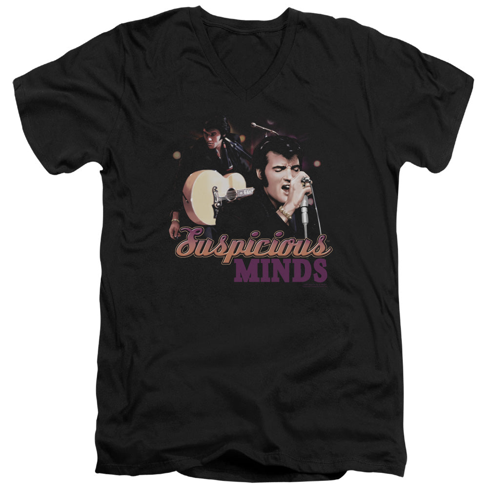Elvis Presley Suspicious Minds Mens Slim Fit V-Neck T Shirt Black Officially Licensed