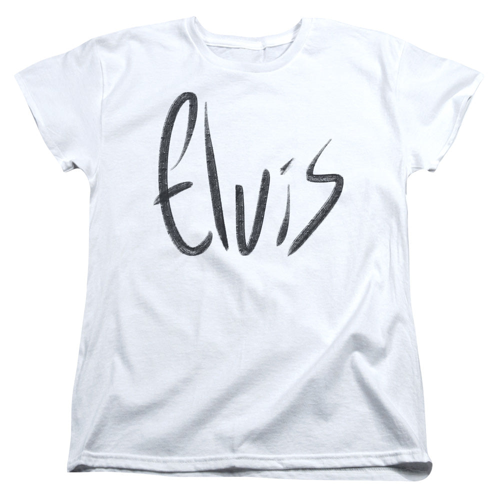 Elvis Presley Sketchy Name Womens T Shirt White Officially Licensed