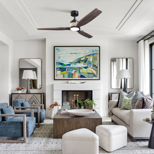 56 Inch Louise Downrod Mount LED Wood Blades Ceiling Fan with Remote Control