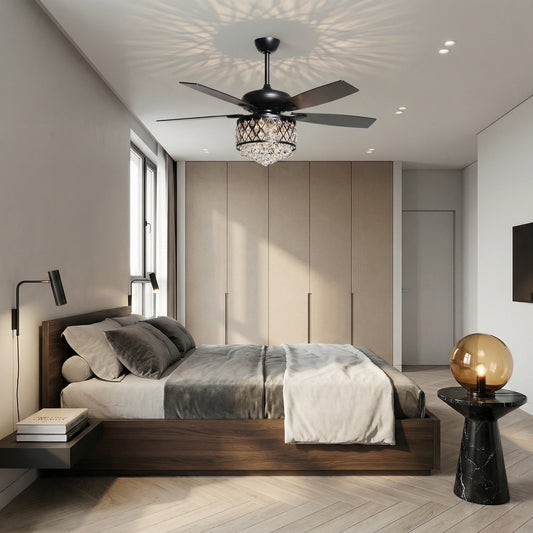 52” Wethington Modern Crystal Chandelier Ceiling Fan With Light And Remote Control Black