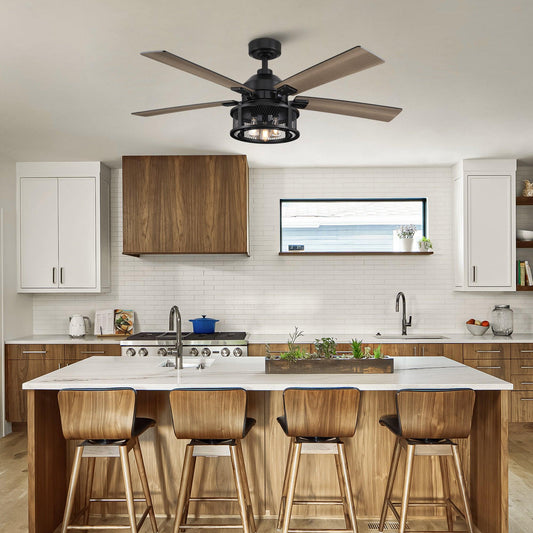 52 Industrial Reversible 5 Blade Mesh Led Ceiling Fan