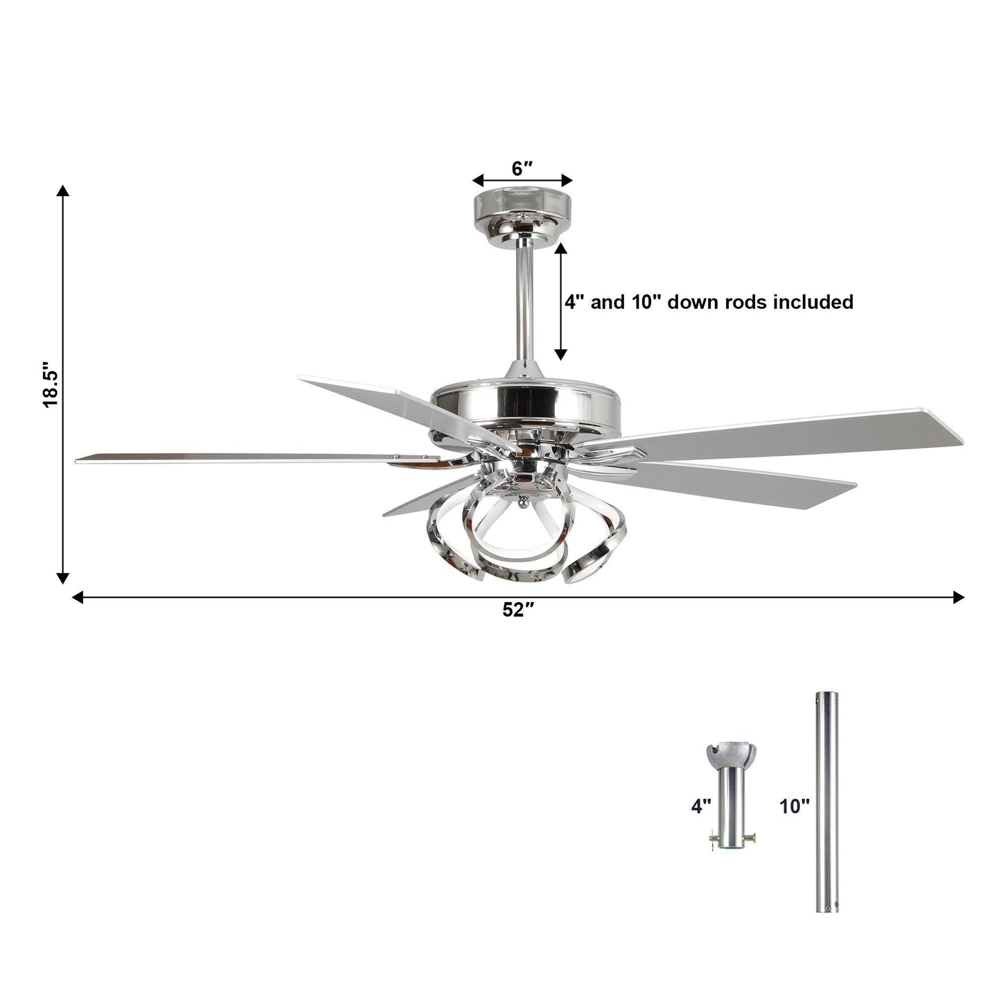 52" Zelda Modern DC Motor Downrod Mount Reversible Ceiling Fan With Remote Control