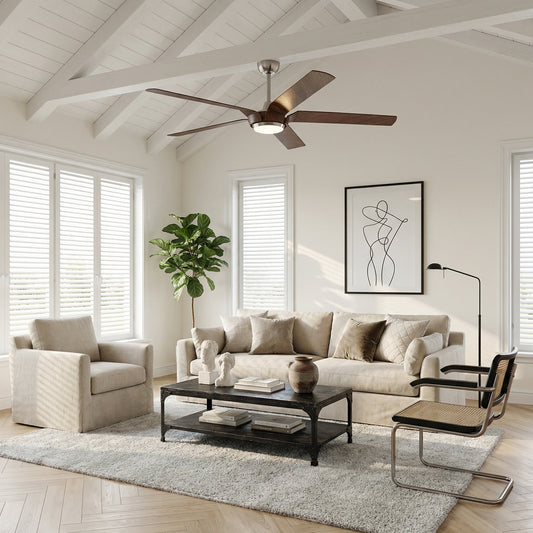 65" Fury Farmhouse DC Motor Downrod Mount Ceiling Fan with Lighting and Remote Control