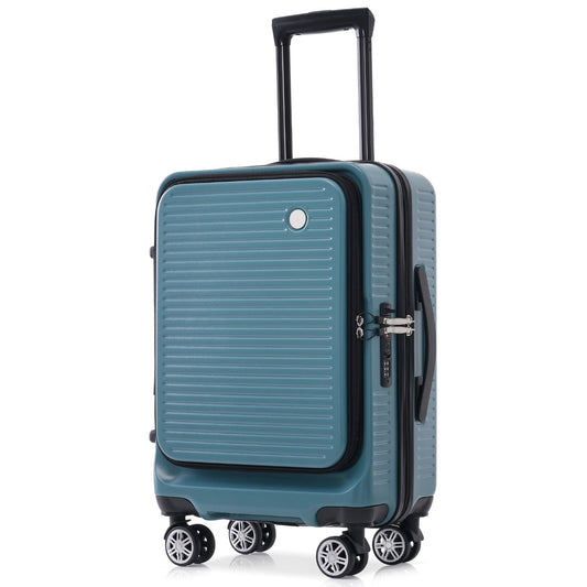 Carry-on Luggage 20 Inch Front Open Luggage Lightweight Suitcase with Front Pocket and USB Port, 1 Portable Carrying Case Blue