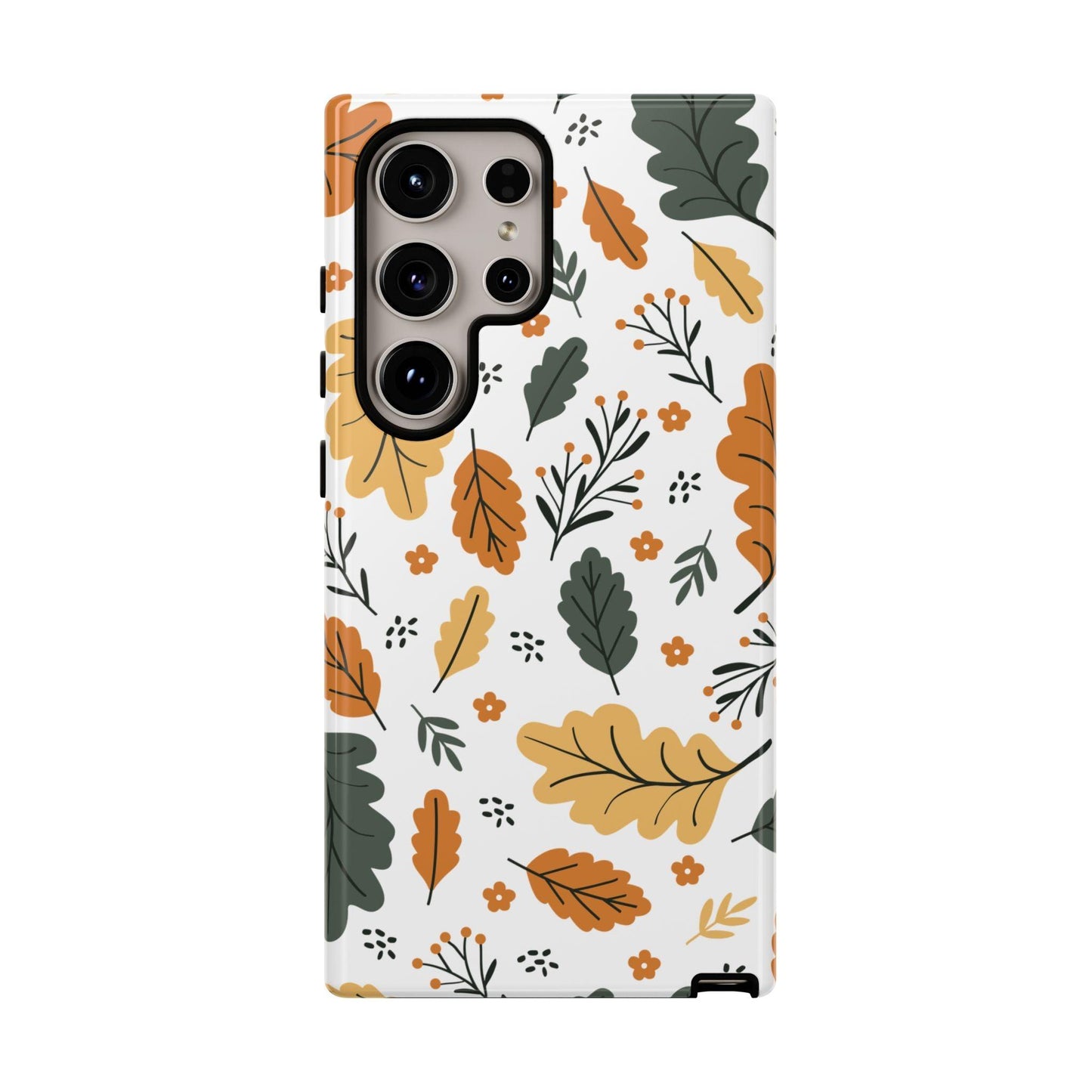 Samsung Tough Phone Case – Vintage Leaf and Flower Design, Durable Protection, Classic Aesthetic