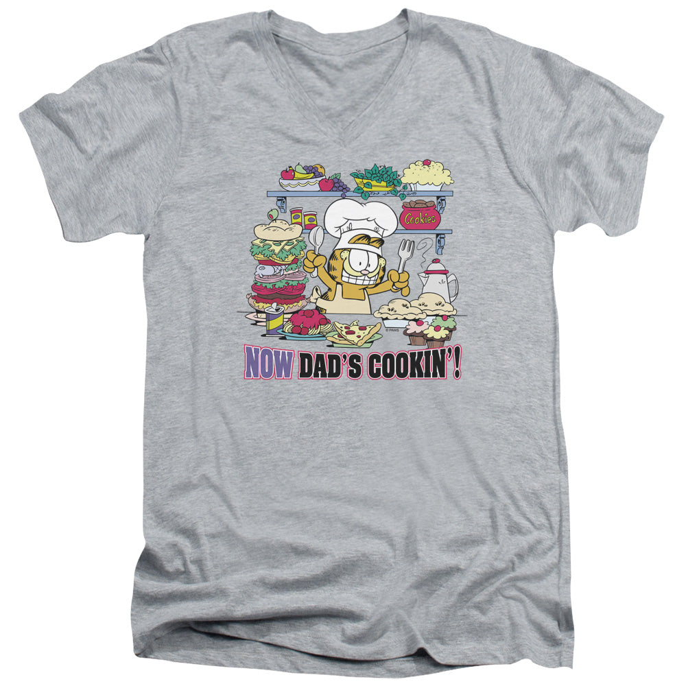 Garfield Now Dads Cooking Mens Slim Fit V-Neck T Shirt Athletic Heather
