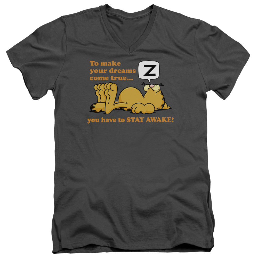 Garfield Stay Awake Mens Slim Fit V-Neck T Shirt Charcoal