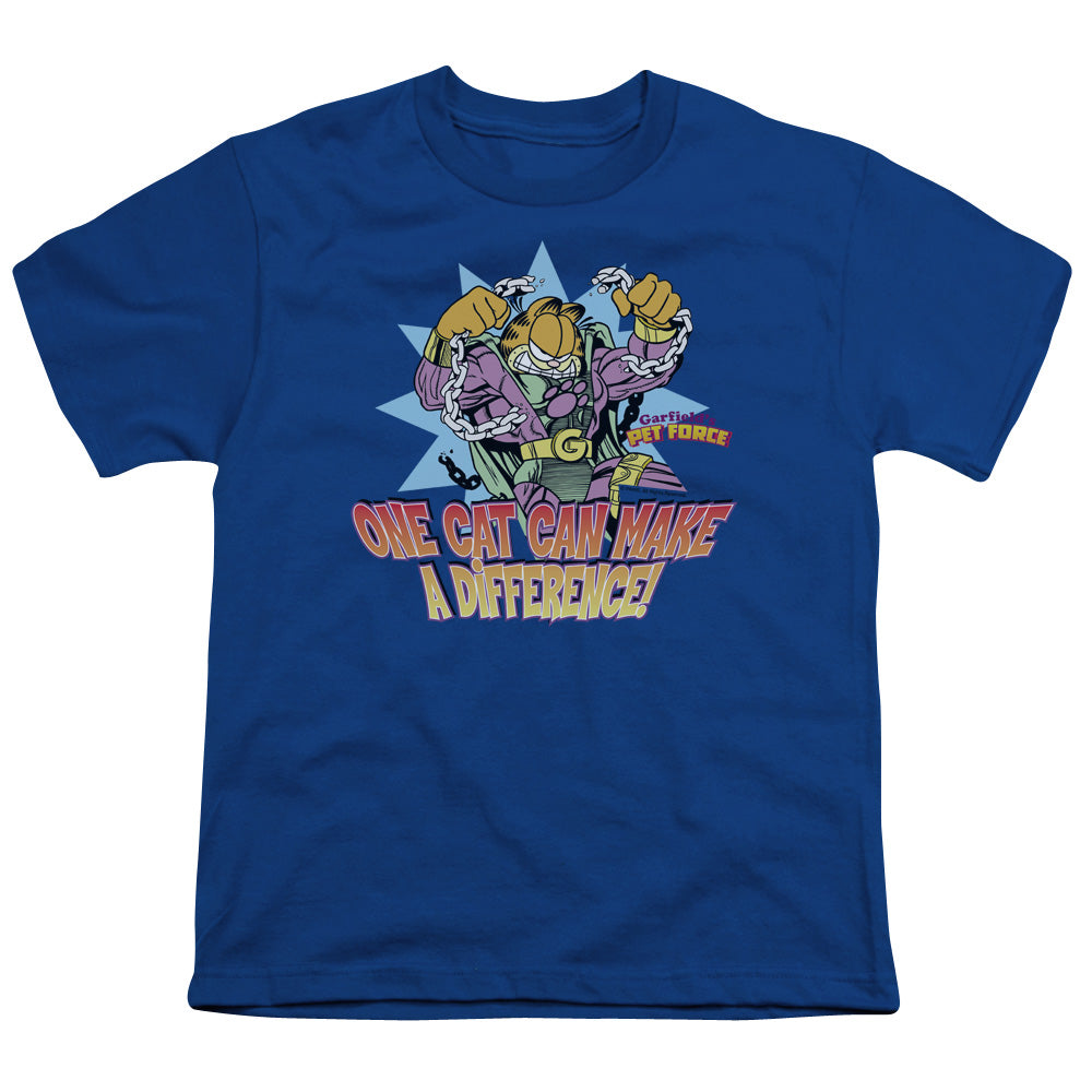 Garfield Make a Difference Kids Youth T Shirt Royal Blue
