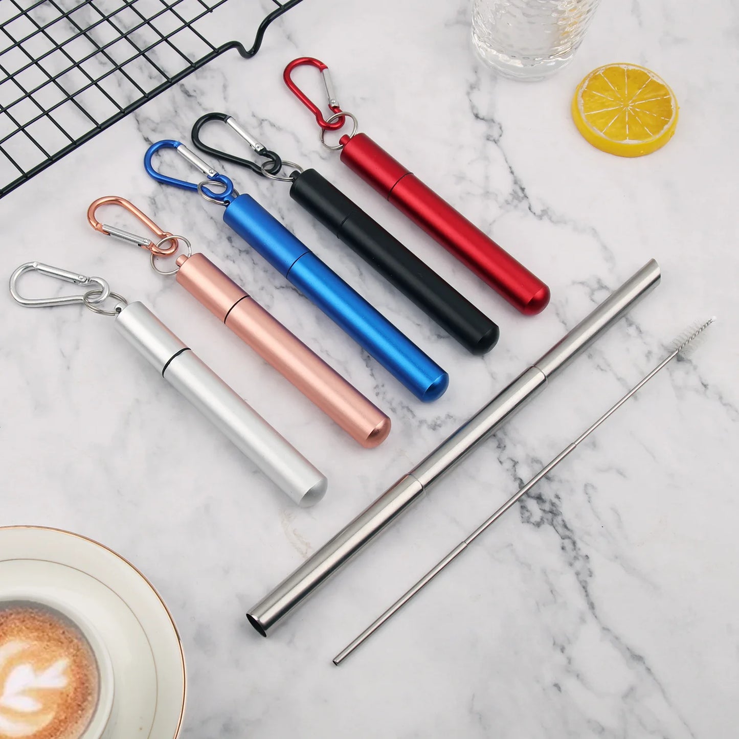 Sip Happens Stainless Steel Telescopic Straw Set – Collapsible, Portable, Eco-Friendly with Cleaning Brush & Travel Case