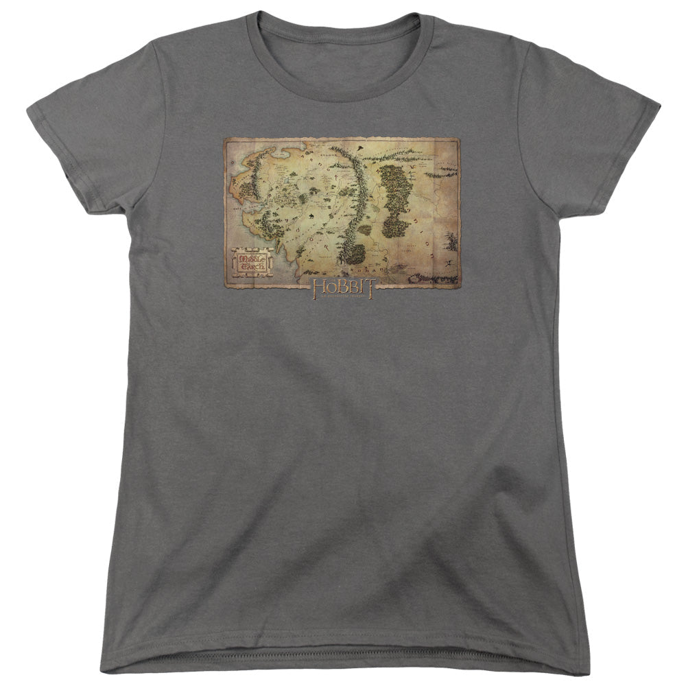 The Hobbit Middle Earth Map Womens T Shirt Charcoal Officially Licensed