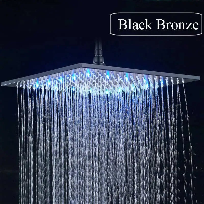 ColorStorm: 16" LED Rainfall Shower Head – Matte Black Brass Luxury That Glows
