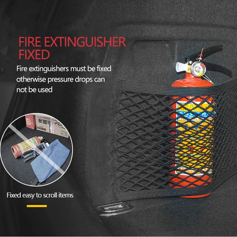 Car Trunk Mesh Organizer Storage Net Seat Back Bag Universal SUV Boot String Pockets Auto Magic Tape Fire Extinguisher Network - THOOBO!