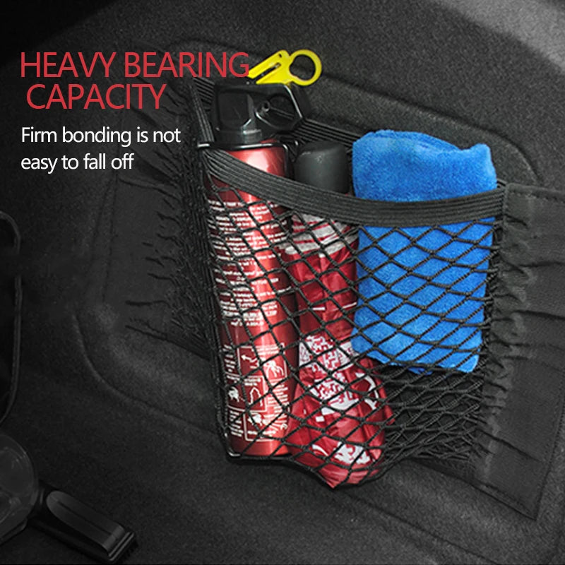 Car Trunk Mesh Organizer Storage Net Seat Back Bag Universal SUV Boot String Pockets Auto Magic Tape Fire Extinguisher Network - THOOBO!