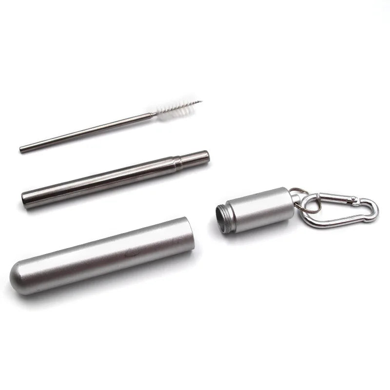 Sip Happens Stainless Steel Telescopic Straw Set – Collapsible, Portable, Eco-Friendly with Cleaning Brush & Travel Case