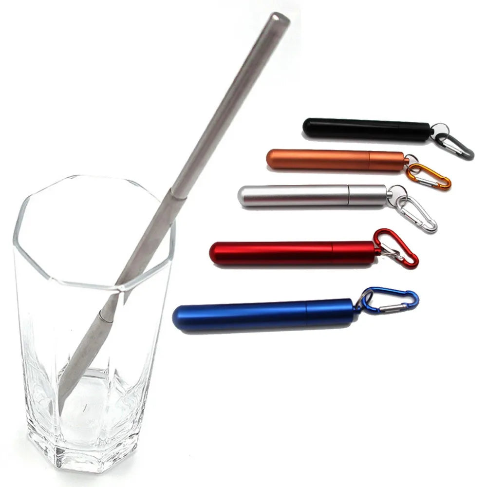 Sip Happens Stainless Steel Telescopic Straw Set – Collapsible, Portable, Eco-Friendly with Cleaning Brush & Travel Case