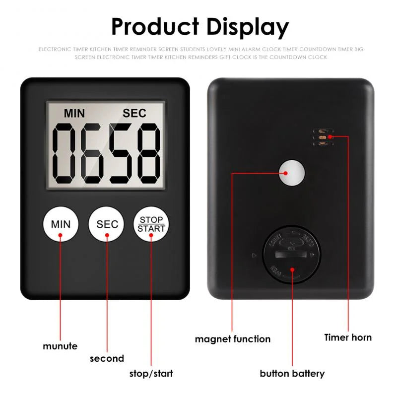 Tick-Tock Tech – Magnetic Digital Kitchen Timer with LCD Screen & Alarm Countdown (Color Options Available)