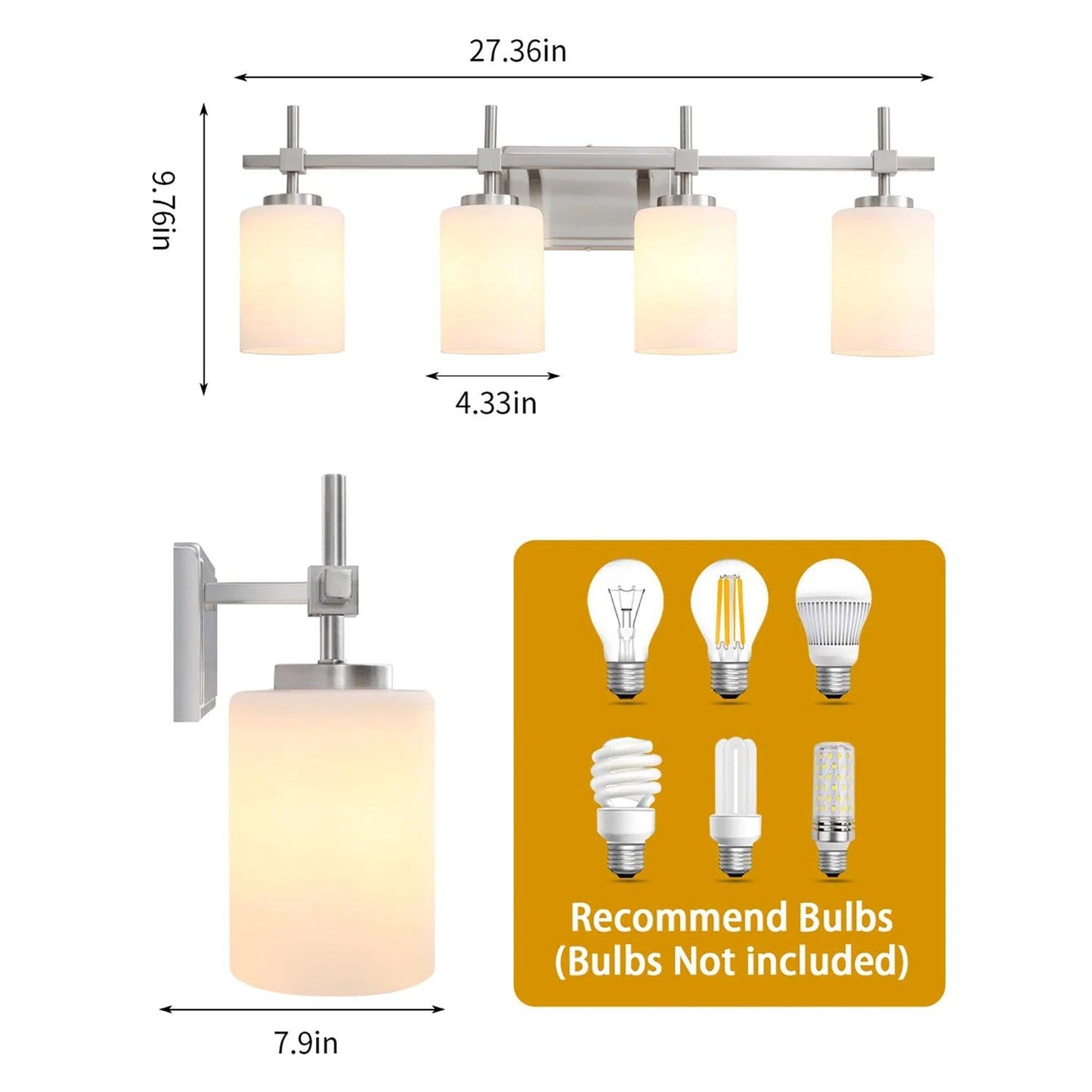 Jasper Gold Modern Frosted Glass 4-Light Bathroom Vanity Light