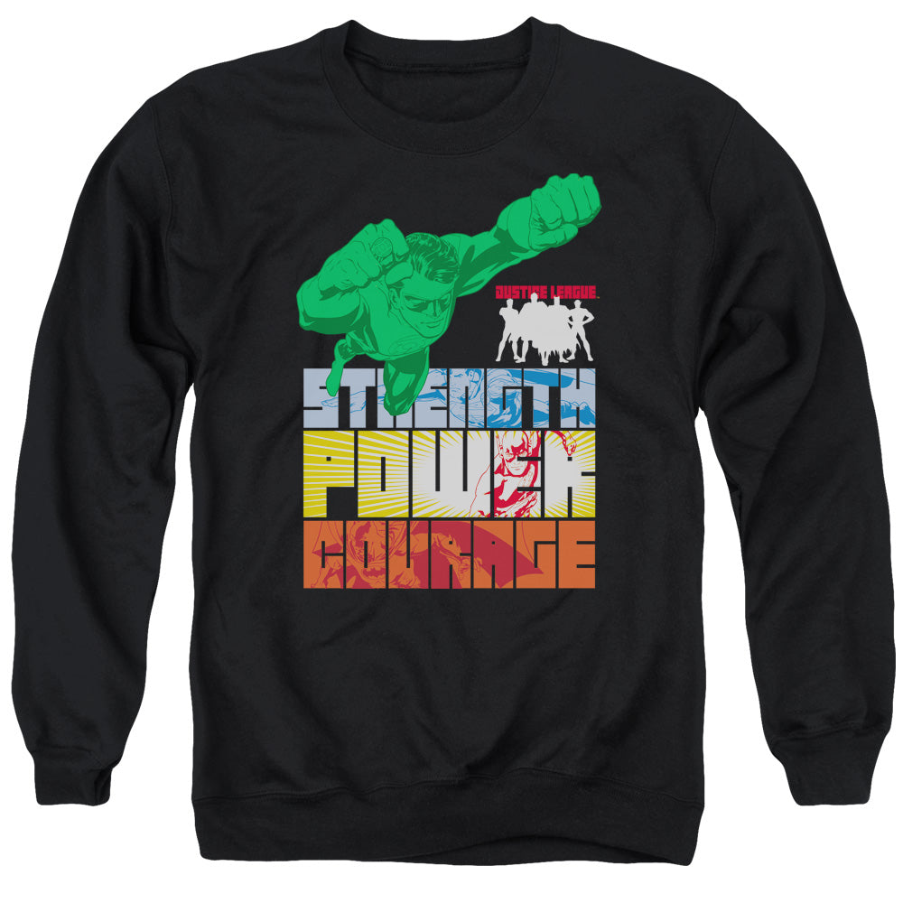 Justice League Heroic Qualities Mens Crewneck Sweatshirt Black Officially Licensed
