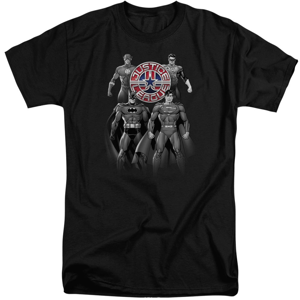 Justice League Of America Shades Of Gray Mens Tall T Shirt Black Officially Licensed