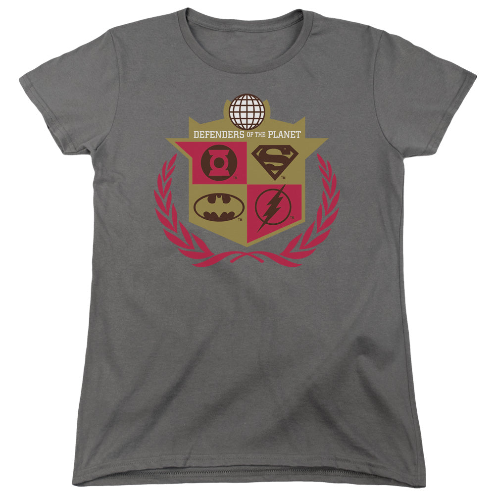 Justice League Defenders Womens T Shirt Charcoal Officially Licensed