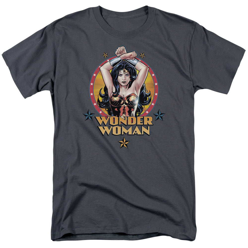 Justice League Of America Powerful Woman Mens T Shirt Charcoal Officially Licensed