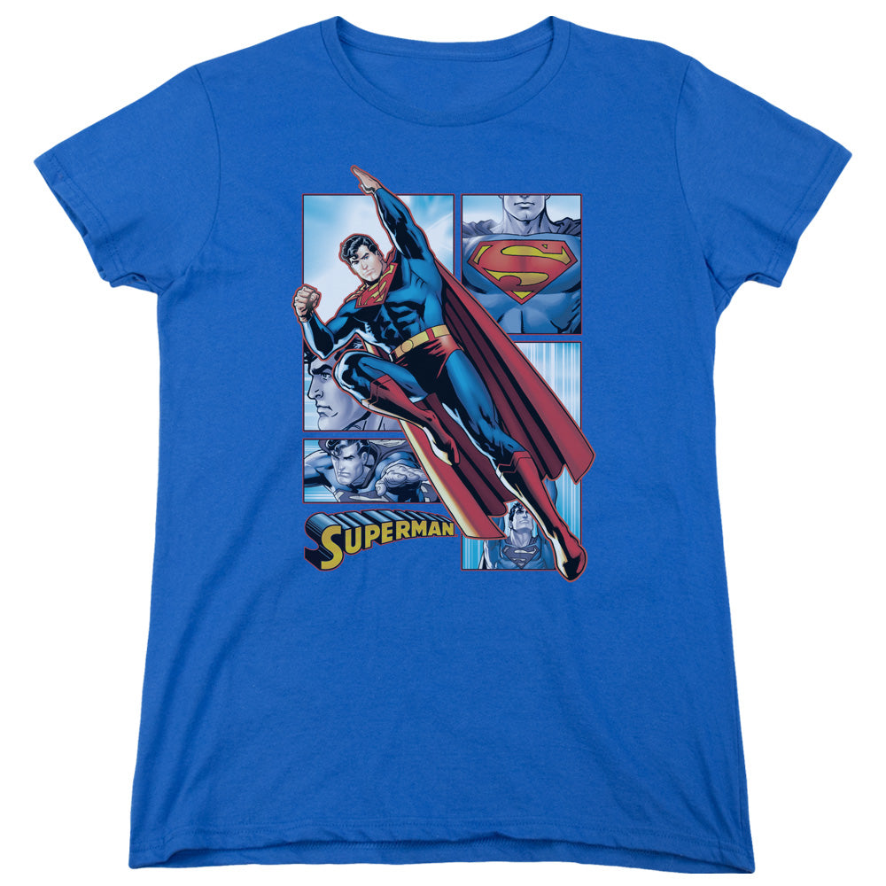 Justice League Superman Panels Womens T Shirt Royal Blue Officially Licensed