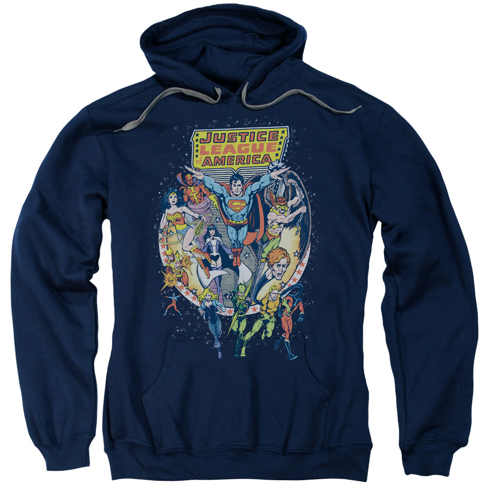 Justice League Star Group Mens Hoodie Navy Blue Blue Officially Licensed