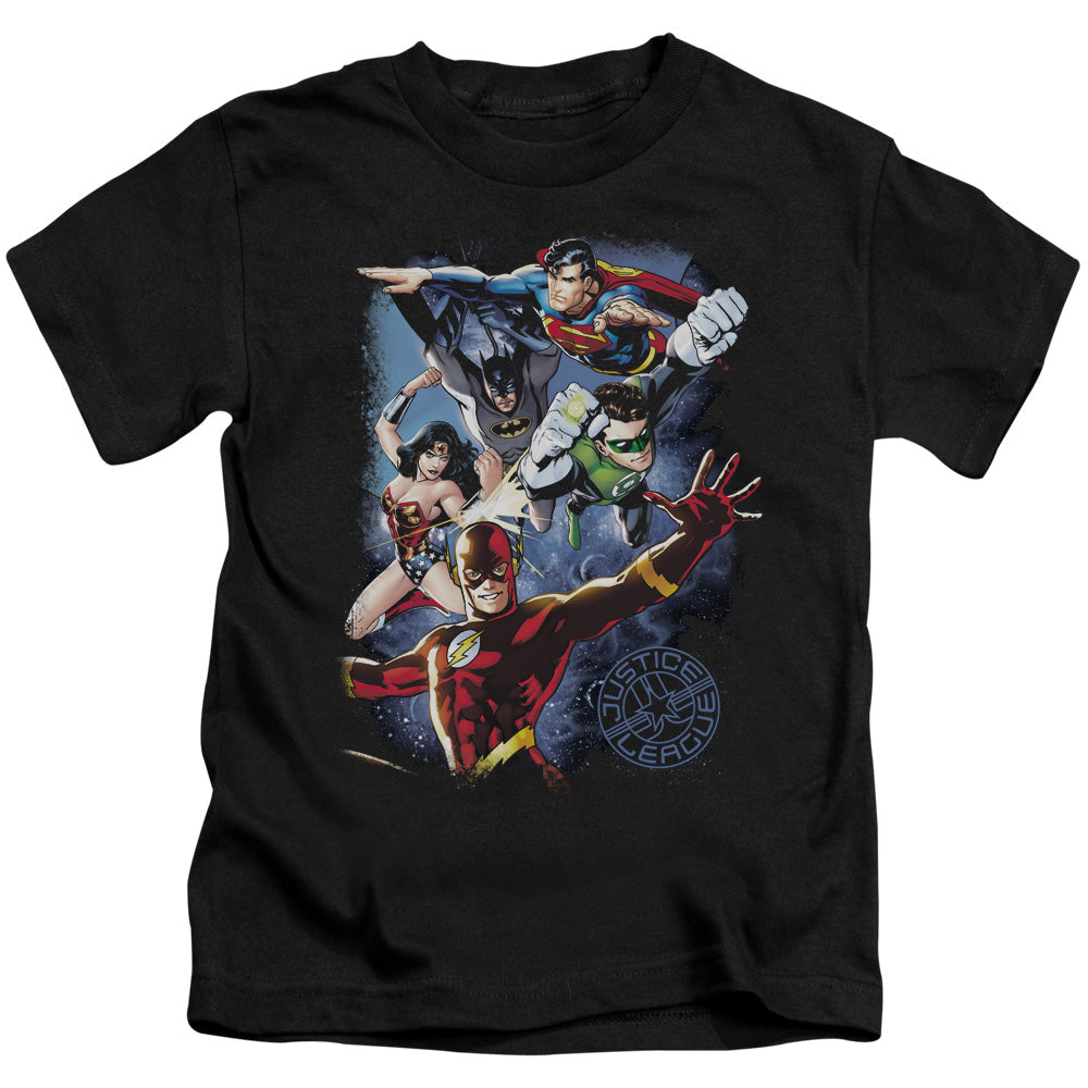 Justice League Galactic Attack Color Juvenile Kids Youth T Shirt Black Officially Licensed